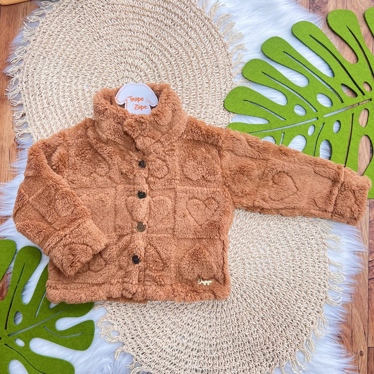 Casaco Avulso de Pelinho Corações - Caramelo